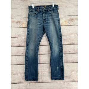 J. Crew Kaihara Japanese Denim Slim Straight Jeans Mens 31x32 Blue Distressed